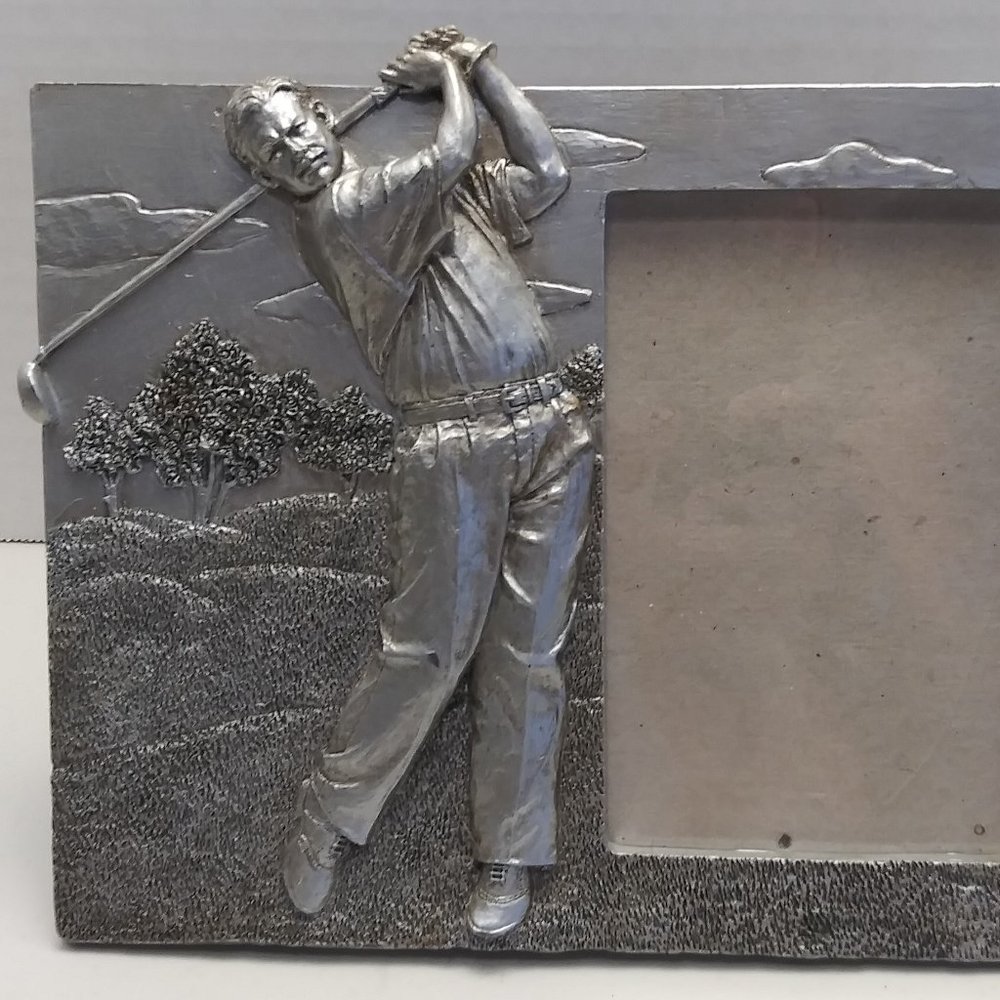 PGA Golf Pewter Picture Frame Golfer Swing Putt Club Green 4x6 Picture Vintage